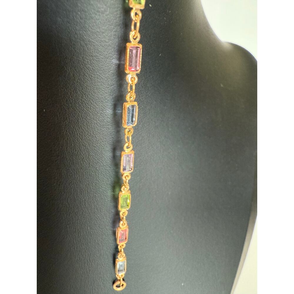 Multi-Color Glass Stone emerald cut Bracelet – New– 18K Gold-Plated – 7″ – 2.2 g